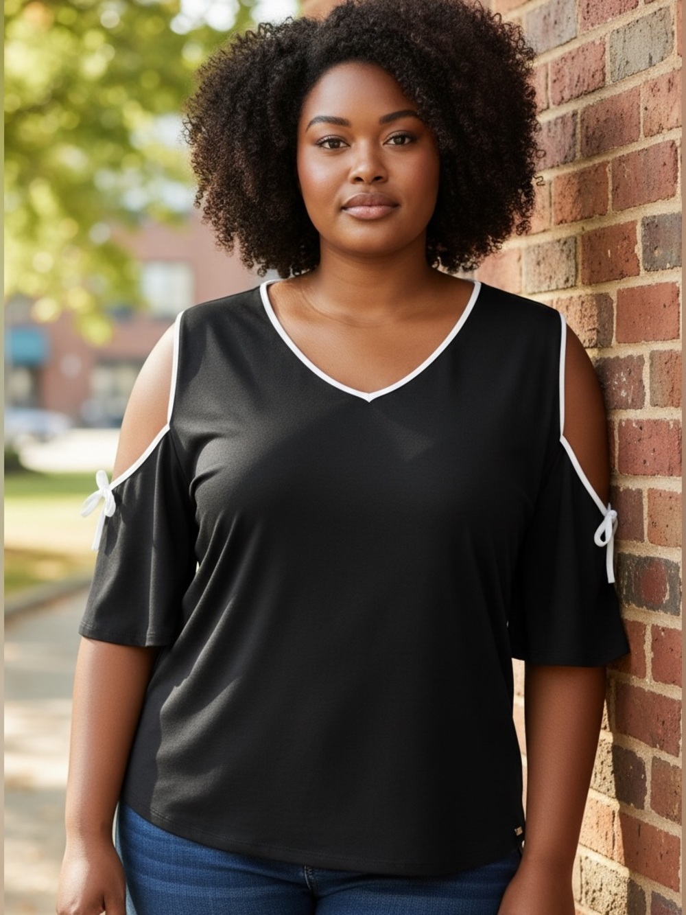 NEW Calvin Klein XL Jet Black V-Neck Cold-Shoulder Top Blouse $69.50 MSRP
